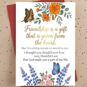 [Elegant Floral] [Thinking of You / Friendship] Greeting Card for [Best Friend / Loved Ones], 5x7" Blank Inside, Premium 350GSM Glossy Cardstock with Red Envelopes. 🦋✨