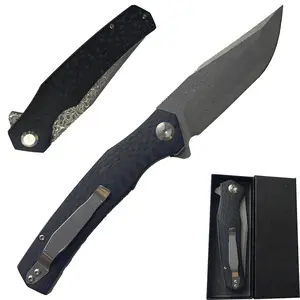 Folding Pocket Knife for EDC, Small Mini Praxis Knife for Men Women,Damascus Blade Carbon fiber Handle, Sharp Camping Hiking Knives