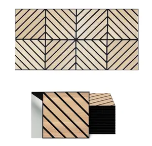 8-Pack-Modern Square Slotted Polyester Fiber Wood Veneer Acoustic Panel- Sound Proof Wall Decor, for Home, Studio, Office & Focus Zones Peel-and-Stick 12x12 Inchs