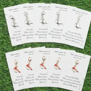 5pcs Bird Keychains, Suitable for Bags, Zippers, Shoes Charms, Cute Robin Keyring Charms with Card "When a Robin appears, a loved one is near", Christmas, Valentines Gift for Girlfriend/Boyfriend