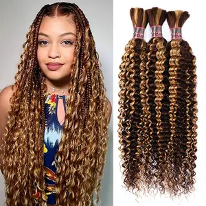 P4/27 Highlight Deep Wave Bulk Human Hair For Braiding Remy P4/27 Human Hair Extensions Brazilian Braiding Hair