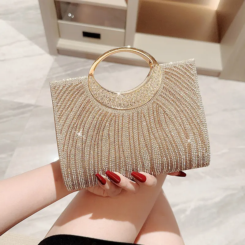 Women's Elegant Stylish Clutch Purse - Bling Glitter Rhinestone Embellished Polyester Formal Bag, Wedding Guest Purse for Cocktail, Prom Events