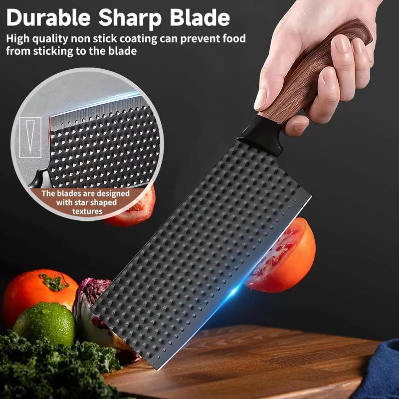 6-Piece Black Diamond Texture Kitchen Knife Set with Wooden Handle | Ultra Sharp Stainless Steel Chef Knives, Cleaver, Scissors & Peeler, Non-Stick Coating, Ideal for Home Cooking & Gifts