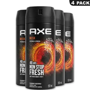 AXE Musk Deodorant Body Spray 4 Pack (5.08oz/150ml) Cinnamon & Amber - 48-Hour Non-Stop Fresh