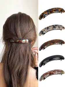 5pcs Vintage Elegant Leopard Print Oval Spring Clips, Back of Head Half Bun Hair Clips for Thin and Short Hair Hair Clip Set, Hair Bun Accessories