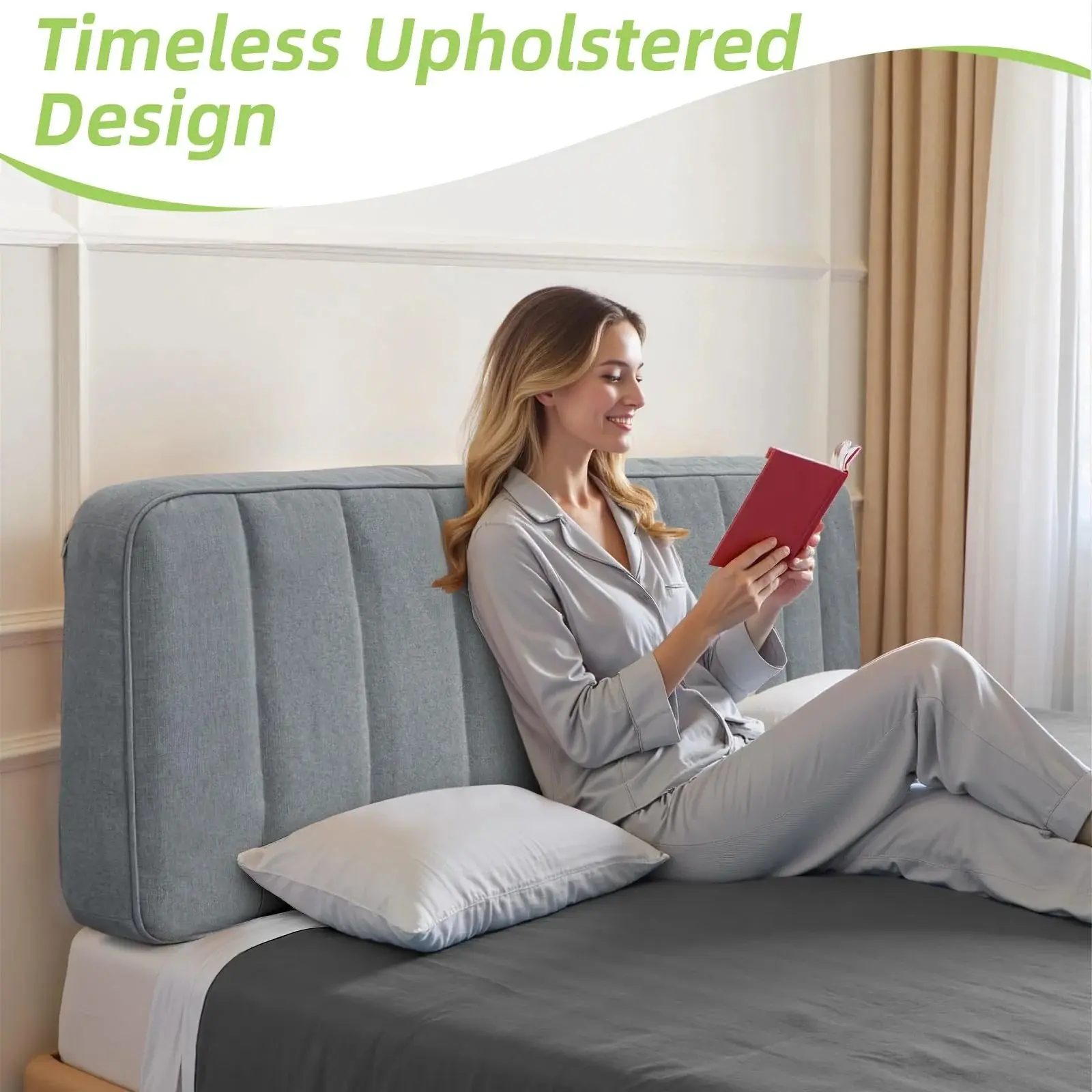 Multi-Size Upholstered Headboard Pillow - Soft Linen Fabric Backrest, Sturdy Wider Base Bed Accessory, Removable Cover, Tool-Free Setup, Machine Washable Reading Support Cushion for Twin to Queen Beds