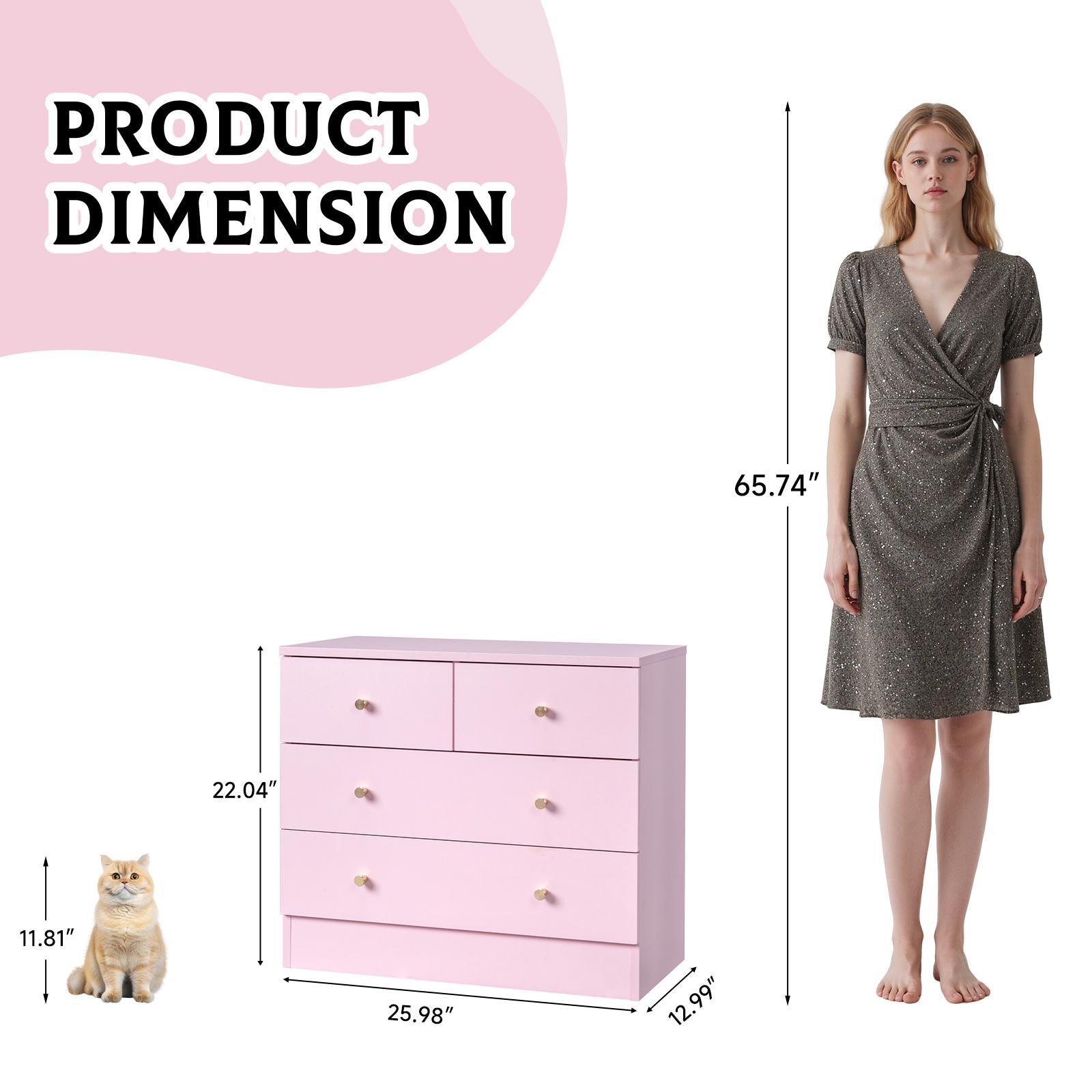 Karl home Pink 5 Drawer Dresser for Bedroom, Modern Wood Dresser Chest of Drawers, Pink Bedroom Dressers for Girls, Anti-Tipping Device, Rose Gold Metal Handle, Living Room, Entryway, Hallway, Office