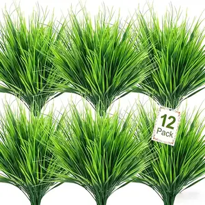 12 Bundles Pack UV Resistant Artificial Wheat Grass, Faux Plastic Greenery Shrubs for Outdoor Garden Porch Window Box Decor, Anniversary Lavender Plant Type, Outdoor Greenery | Vibrant Green Plants | Uvresistant Plastic, Easy Maintenance