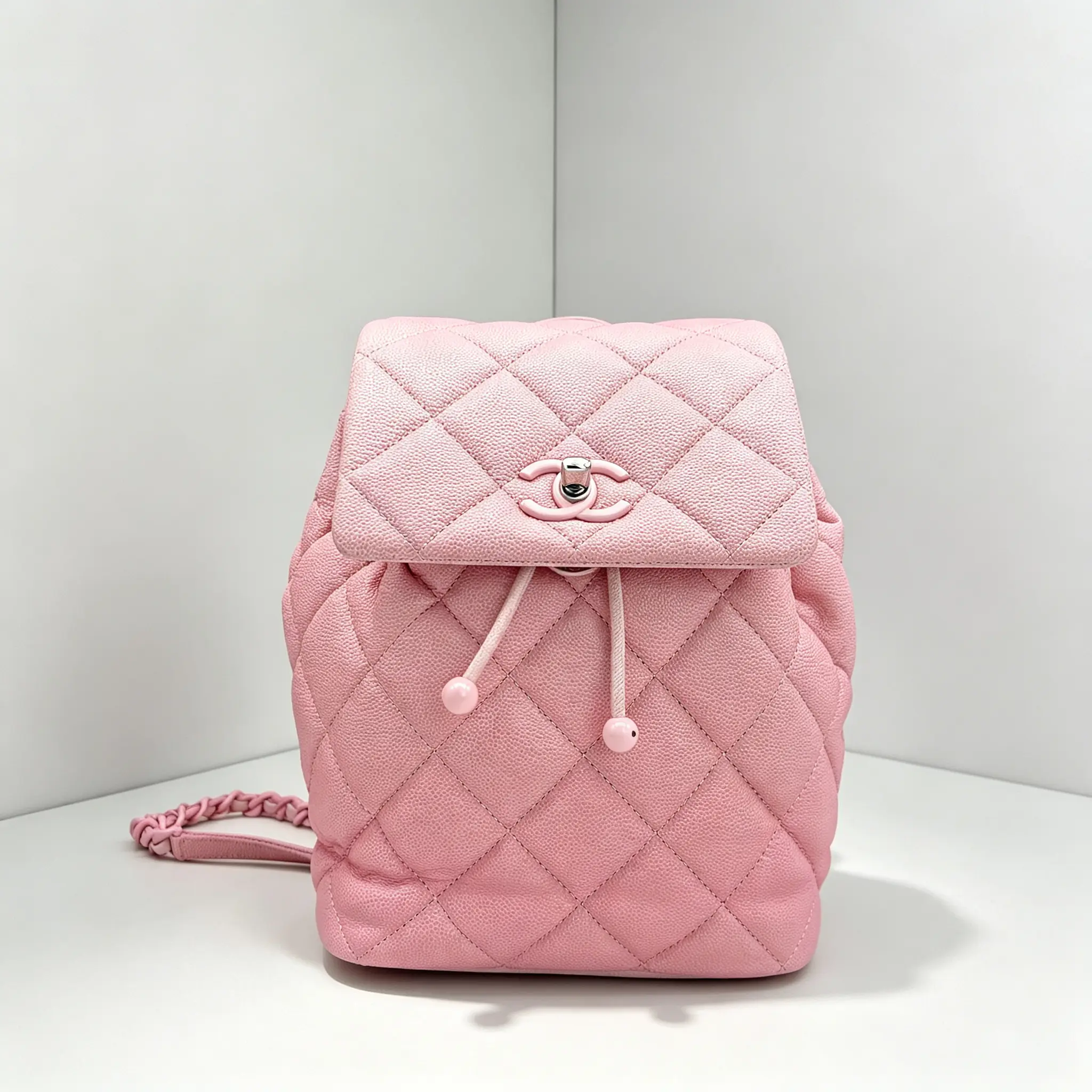 Pre-owned CHANEL 24C Sakura Pink Caviar Quilted Drawstring Chain Backpack 888 HK