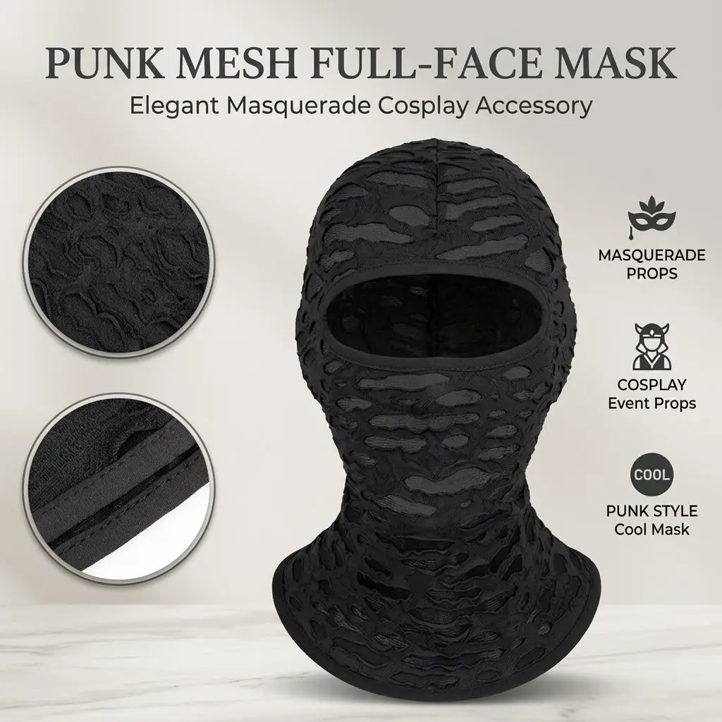 Elegant Full Face Punk-Style Cosplay Mask, Stretchy Hood Sports & Outdoor Accessory for Masquerade Parties, Event Photo Props