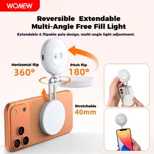 WONEW FL22 MagSafe Light Portable Selfie Light for iPhone 13 14 15 16 17Pro/Pro Max with 360° Rotation & 4cm Stretchable Length for Vlog phone ring