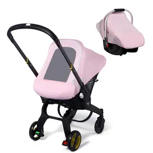 Baby Car Seat Cover, Original Carseat Covers with Adjustable Breathable Mesh Window & Pocket, Stretchy Infant Car Seat Canopy for Girls Boys, Kick-Proof Stroller Cover for All Seasons