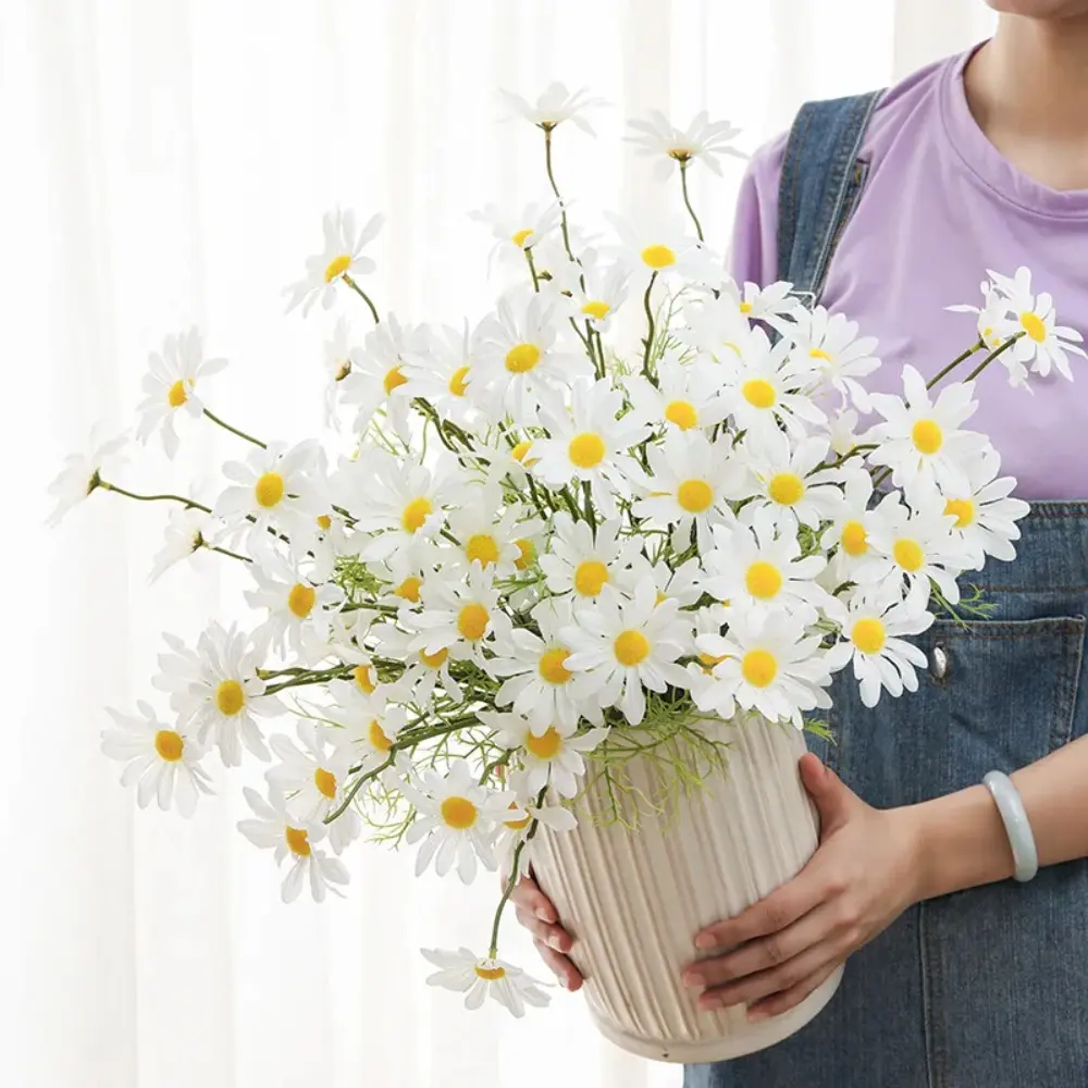 6Pcs Artificial White Daisy Flower Bouquet DIY Vase Home Garden Living Room Decoration Wedding Bridal Party Silk Fake Flowers Interior Decorative Plants