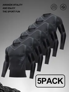 5 Pack Men's Cool Dry Compression Shirts, Long Sleeve Athletic Base Layer Tops, Sport Undershirts for Men, Gym, Running & Outdoor Activities