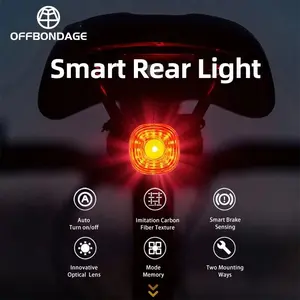 Offbondage Smart Bicycle Brake Light, Ipx6 Waterproof Tail Light, Rechargeable Bicycle Light, Type-C Interface, Automatic Sensing Braking LED Warning Lamp