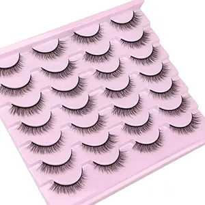 Natural Lashes 10mm Wispy False Eyelashes Natural Look Faux Mink Wispies Eyelashes Soft Strip Lashes Pack (No Glue Included)