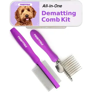 Pain-Free Dematting Comb Kit for Dogs & Cats, Dual-Side Dematting Rake Detangling Comb Brush Set, Pet Grooming Tools for Poodle Doodle & All Long Haired Pets