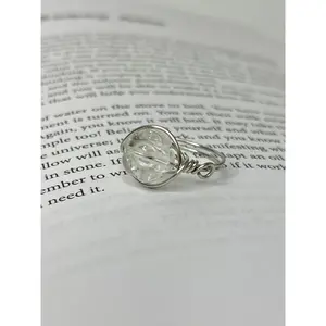 Clear Quartz Flower Stainless Steel Wire Ring Handmade Energy Amplifier for Clarity Memory Concentration Healing