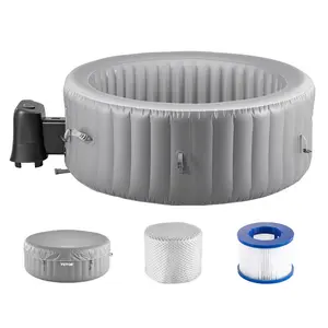 VEVOR Inflatable Hot Tub, 4 to 6 Person Capacity, 81.9x 26 in Round Portable Outdoor Spa, with 130 Soothing Jets, Filter, Cover and Mat, Multi-function Control Panel, PVC Outdoor Hot Tub, Grey