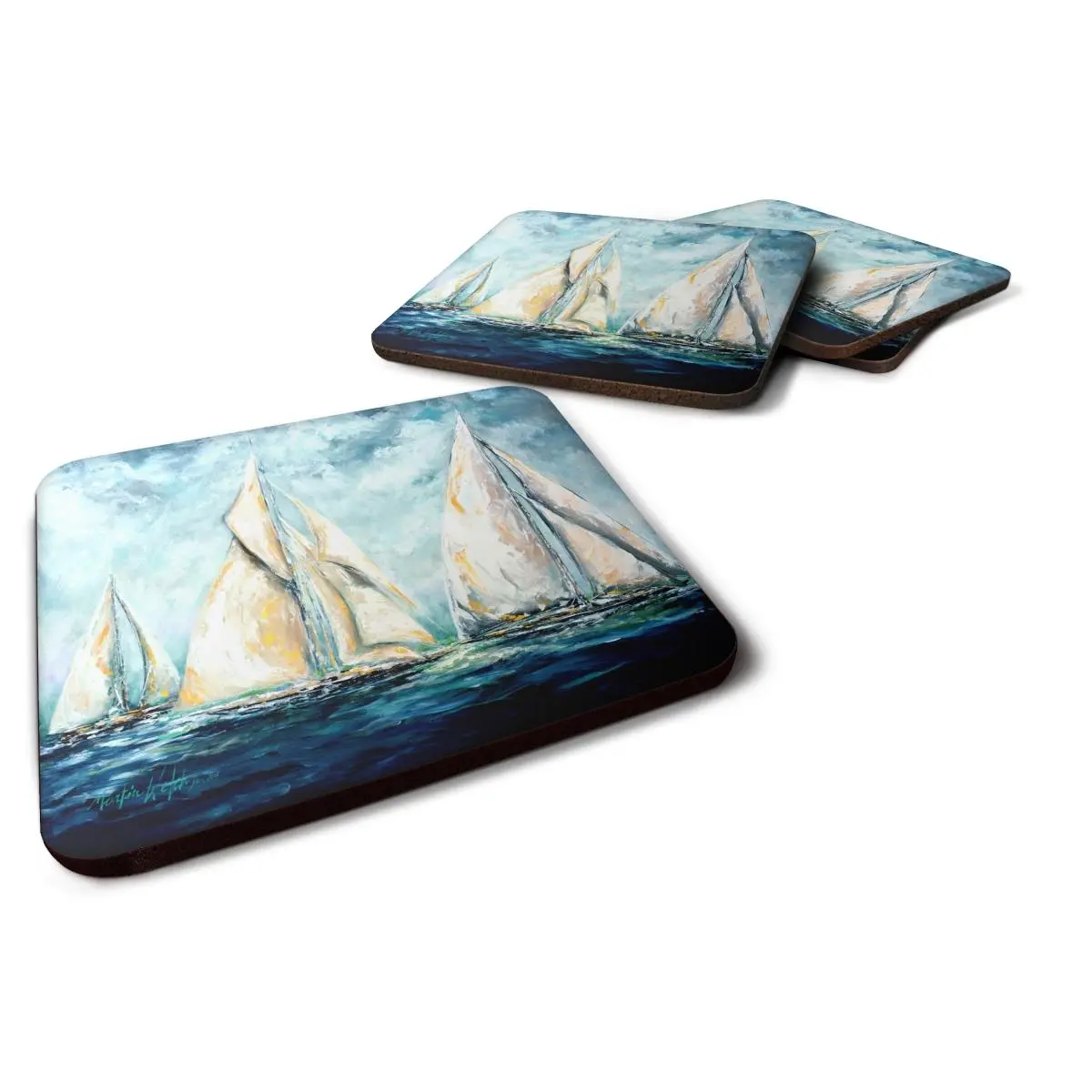 Carolines Treasures MW1355FC Sailboats Last Mile Foam Coasters - Set of 4
