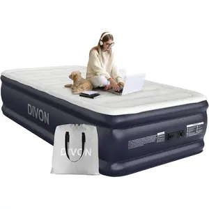 Twin Air Mattress with Built-in Pump,18''Raised Blow Up Mattress 2 Mins Self Inflation/Deflation,Upgraded Thicker Inflatable Mattress,Flocked Top Air Bed with Storage Bag for Guests,Home,Camping