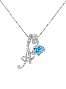 Initial Blue CZ Birthstone Heart Necklace for Women, Dainty 26 Letter Chain Necklace, Birthday Christmas Jewelry Gifts for Wife Girlfriend Sister Mom, Charm Necklace