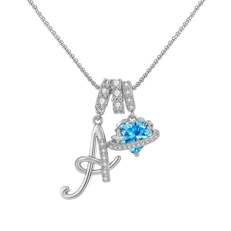 Initial Blue CZ Birthstone Heart Necklace for Women, Dainty 26 Letter Chain Necklace, Birthday Christmas Jewelry Gifts for Wife Girlfriend Sister Mom, Charm Necklace, Personalized Initial Necklace, Sparkling CZ Necklace, Dainty Initial Necklaces
