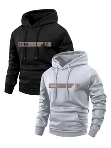 Men's Spring and Autumn Thin Long Sleeve Pocket Personalised Letter Coconut Pattern Printed Hooded Sweatshirt, Fashion Casual Sport Street Trend Brand Outdoor Men's Clothing, Suitable as Husband or Boyfriend Gift.