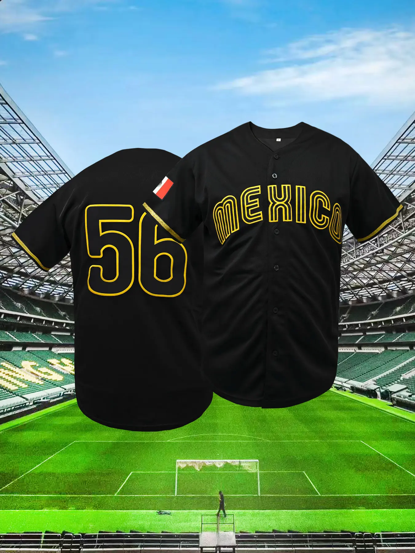 Men's Stitched Baseball Jersey, Embroidered Jerseys, Mexico Style Baseball Uniform, V Neck Loose Fit Casual Sportswear, Sporty Jersey, Breathable Knit Fabric Shirt, Sports Top, Jersey, Ideal for Outdoor & Training, Unisex, All Seasons( S-3XL )