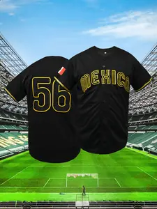 Men's Stitched Baseball Jersey,Mexico Style Baseball Uniform, V Neck Loose Fit Casual Sportswear, Sporty Jersey, Breathable Knit Fabric Shirt, Ideal for Outdoor & Training, Unisex, All Seasons( S-3XL )