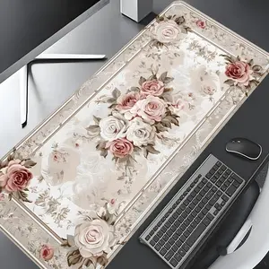 Bohemian Floral Gaming Mouse Pad with Rose Pattern, Non-Slip Rubber Base, Washable Large Desk Mat Desktop Accessory Multiple-sized mouse pads, Great Gift for Boys Girls for Office and Home