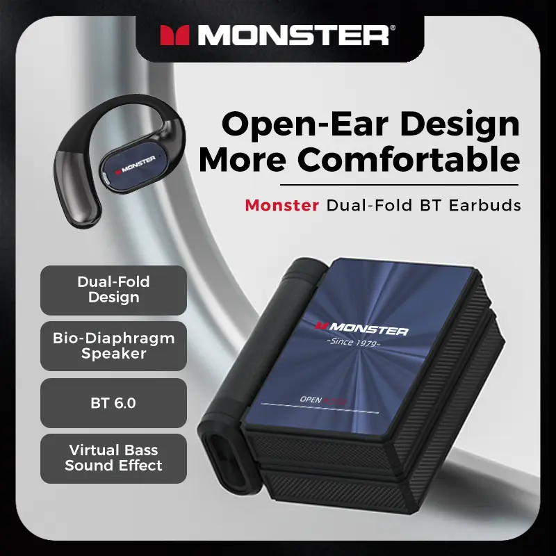 Monster Earbuds Bluetooth Headphones with Dual-Fold Design, Comfortable Ear Hooks, Bluetooth 6.0, 165H Playtime Wireless Earbuds, Waterproof Sport Headset for Gym, Travel, Work & Daily Use, Gift Ideas for Men & Women - SummerWins - DealsForYouDays