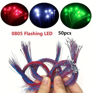 50PCS 0805 Flashing SMD LED Pre-Wired 3V Micro Lights 30cm Leads for Model Railway DIY Toy Lighting