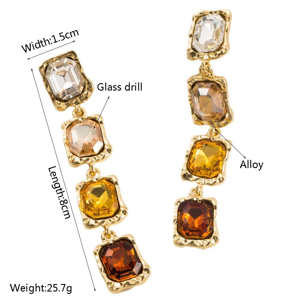 French Vintage Colorful Crystal Geometric Necklace Earrings Set, Luxury Palace Style Gemstone Clavicle Chain Jewelry for Women French Vintage Colorful Crystal Geometric Necklace Earrings Set, Luxury Palace Style Gemstone Clavicle Chain Jewelry for Women