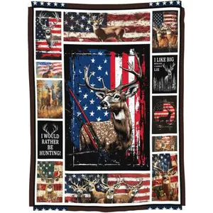 American Flag Deer Throw Blanket USA Flag Hunting Ultra Soft Warm Flannel Fleece Blanket Deer Hunt Blankets Lightweight Fuzzy Hunting Decor Gifts for Women Men Girls Boys 50"x40"