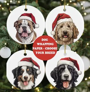 Christmas Paws Ornaments, Ceramic Christmas Tree Decorations, Santa Hat