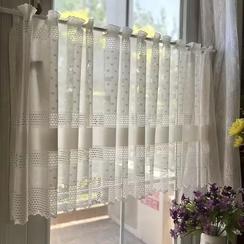 Elegant Lace Summer Transparent Curtain, Short Half Window Divider, Small Curtains for Kitchen Cafe Bedroom Door Cabinet Home Decor