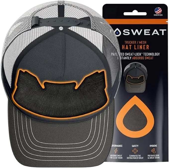 NoSweat Trucker Hat Sweat Liner & Mesh Sweat Guard Bands - Patented SweatLock Technology, Hypoallergenic, 50-Pack for All Hat Types