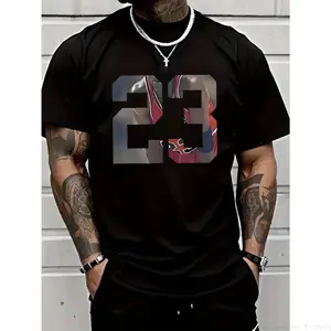 Men'S 23 Graphic Printed T-Shirt, Casual Short-Sleeved Round Neck T-Shirt,  Round Neck, Casual And Fashionable, Trendy And Versatile, Comfortable And Breathable, Machine Washable, Suitable For All Seasons