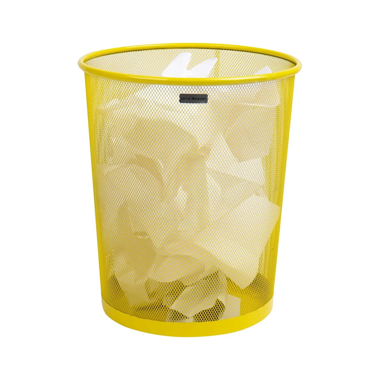 Mesh Trash Can, 16.65L (4.4 gal), Waste Paper Basket, Round, Office, Metal Mesh, 11.5" L x 11.5" W x 13.75" H, Yellow