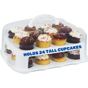 Extra Tall 24 Count Cupcake Carrier with Lid 3.5'' Tall Tiers Accommodate 24 Tall Frosted Cupcakes Won't Smush Cupcake Muffin Storage Container Holder