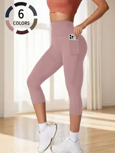 Women’s High Waisted Capri Leggings with Pockets, Super Soft Tummy Control, No See Through Yoga Pants for Workout Running, Stretchy High Waist
