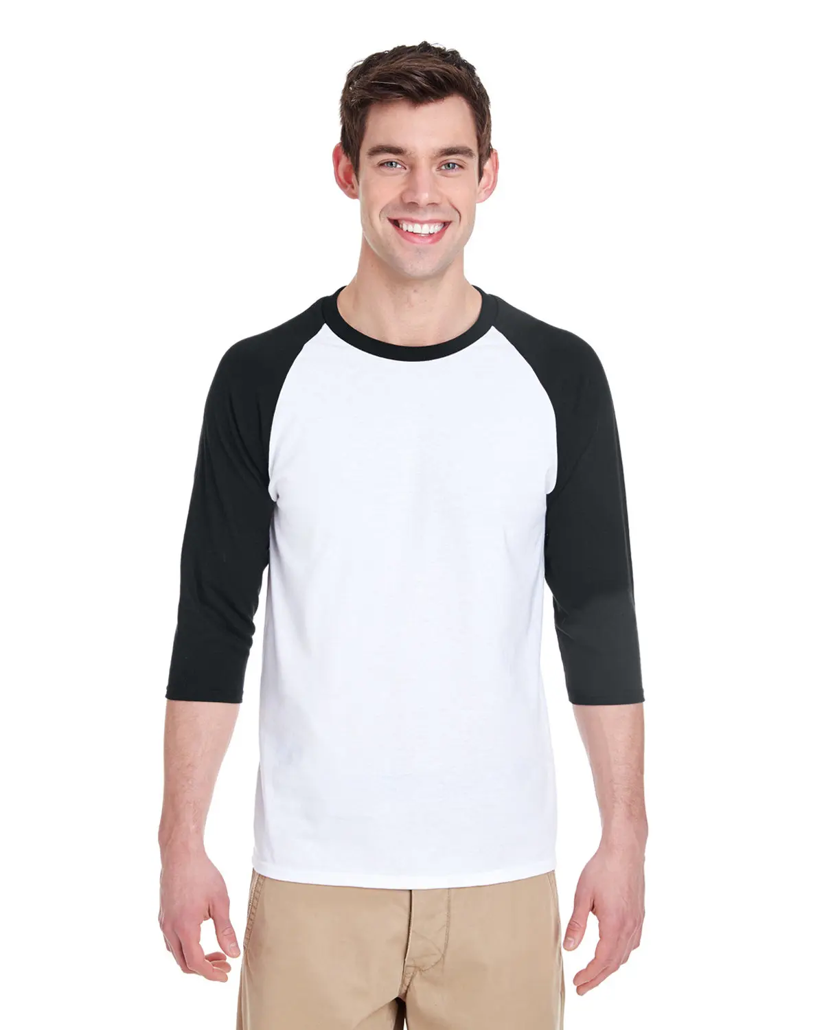 Gildan Adult Heavy Cotton 3/4-Raglan Sleeve T-Shirt Menswear Classic Soft Tshirt