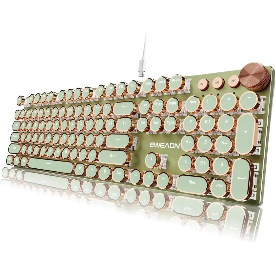 EWEADN Typewriter Style Mechanical Keyboard, Wired Typewriter Keyboards,104  Backlit LED Metal Keyboards, Media Control Knob, Wired Computer Keyboard   for Windows//PC-Green