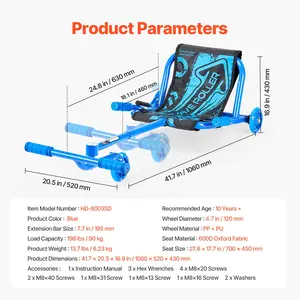 VEVOR Ride on Scooter, Load Capacity of 198 lbs, Swing Side-to-Side for Amazing Ride Powered by Zig-Zag Motion, Ride on Drifting Toy for Ages 10+, Rides on Any Hard Surface for Indoor Outdoor, Blue