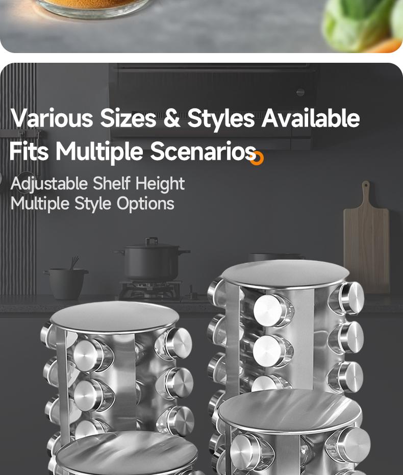 New multifunctional rotating kitchen spice rack & seasoning storage box set, 360° rotating design, stable basewhite cap