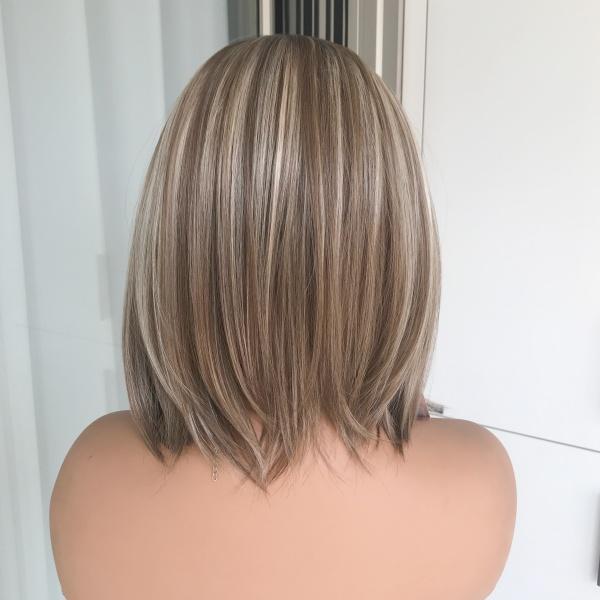 AISOM Caris Hazelnut Color Bob Wig with Scandinavian Hairline Low Density Synthetic Lace Wig 12 Inches Short Daily Women's Wig