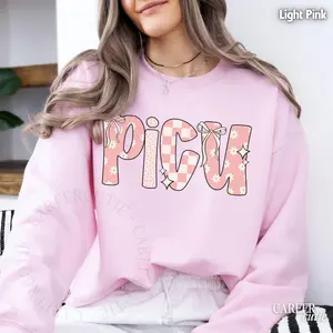 PICU Sweatshirt, Spring PICU Nurse, Retro Floral Pediatric Intensive Care Unit Crewneck