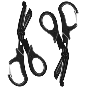 2 Pack Medical Scissors Trauma Shears, 7.5 Inches Stainless Steel Bandage Scissors with Carabiner, Fluoride Coated Surgical Scissor for Nurses, Doctors, Nursing Students, EMT and EMS (Black)