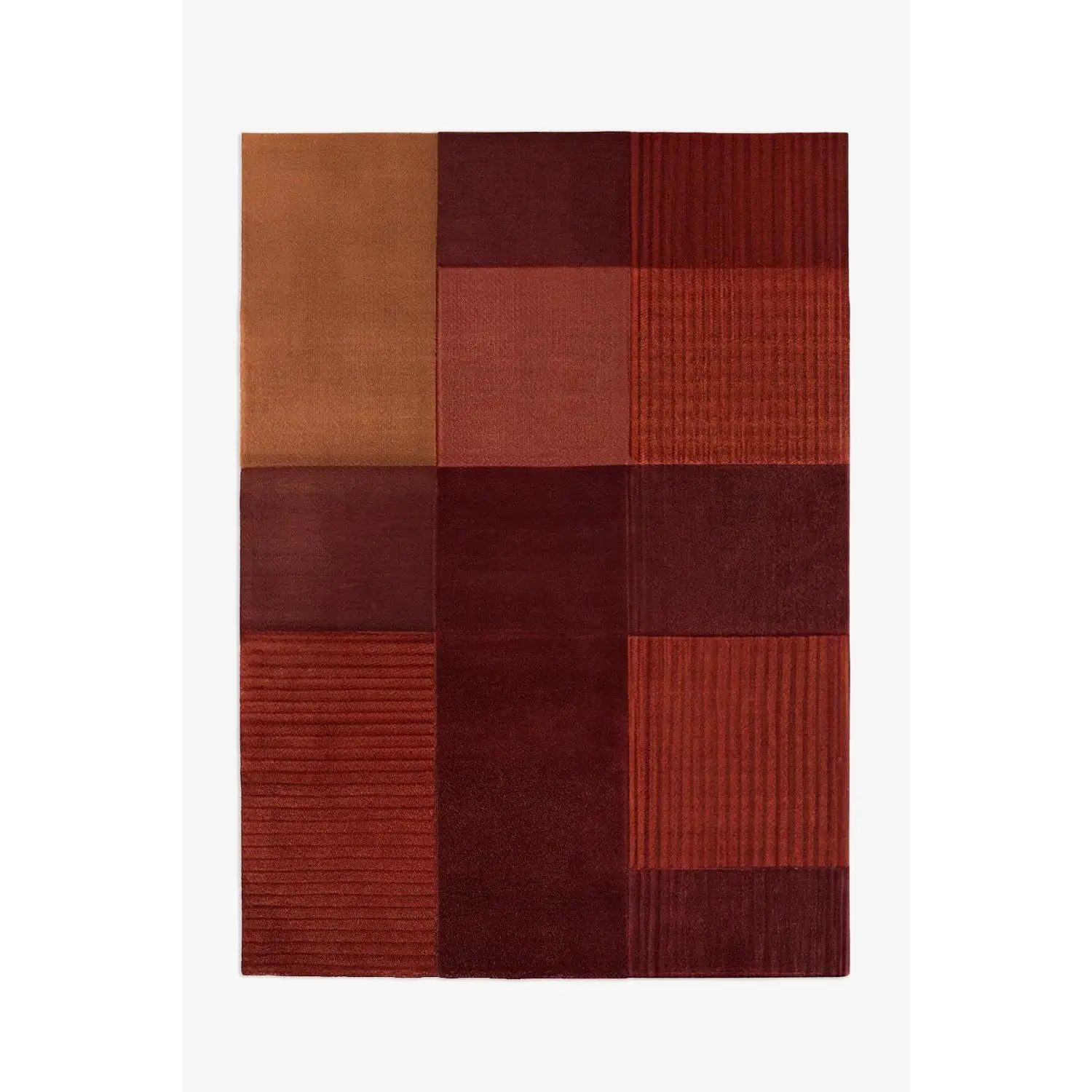 Terracotta Block Brown Hand-Tufted Wool Rug